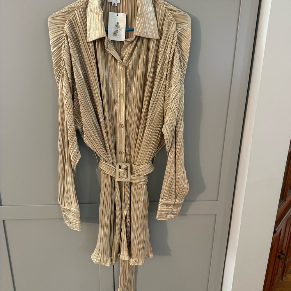 Le Lis Metallic Gold Pleated Dress